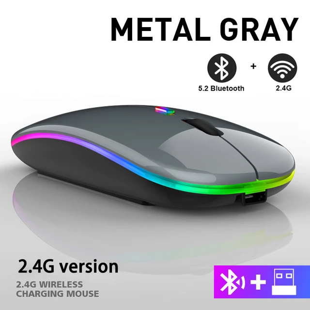 Wireless Rechargeable Bluetooth RGB Lighting Mouse Ultra Slim 2.4GH Optical For PC Laptop and Mobile